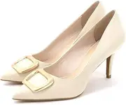RANDA(ランダ) DP34067 Women's Pumps, Square Motif Heel Pumps, White (Off-White), 23.5 cm