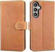 [Lensun] Genuine Leather Case for Samsung Galaxy A15, Mobile Phone Case, RFID Protection, Card Slot, Leather Flip Cover for Samsung Galaxy A15 4G/5G - Vintage Brown