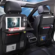 NINESPRING Pack of 2 Car Seat Organiser with Folding Table, Anti Kick Backrest Protection, Car Children, Universal Car Seat Protection Back, Waterproof Car Back Seat Organiser, Black
