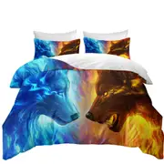 Cool Animals Fire and Ice Wolves Quilt Cover