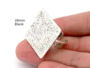Square Hammered Adjustable Ring Blank Bezel -Antique Silver Plated Brass 4933