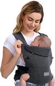[Topmeta] Newborn Carrier, Soft and Lightweight Baby Carrier Wrap | Ergonomic, Adjustable Neck Support | Ideal for Newborn 7-24 lbs | Enhanced Comfort and Support, Deep Grey