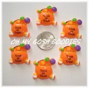 6PC HALLOWEEN CANDY TRICK OR TREAT PUMPKIN FLATBACK RESINS FLAT BACK 4 HAIRBOW