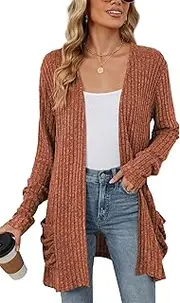 [KEOYA] Knitted Long Cardigans for Women Open Front Loose Casual Cardigan Elegant Striped Outwear Coat
