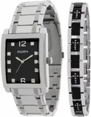 Elgin Men's Crystal Accent Two tone Watch with Cross Bracelet Set FG9060ST