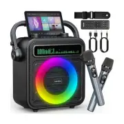 Karaoke Machine with 2 Wireless Microphones, Portable Bluetooth Speaker w/PA ...