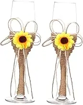 EXHUMKY 1 Pair Sunflower Decor Stemmed Wine Goblets Wedding Glasses Set for Newlyweds Elegant Glassware with Rope Design for Anniversaries and Celebrations