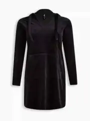Torrid Velour Hooded Long Sleeve Mini Lounge Gown Black 1 1X 14 16 #A99610