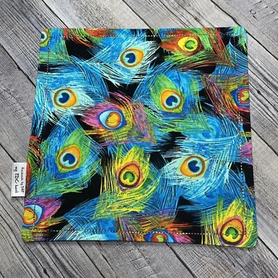 EDC HANK W/MICROFIBER BACK 8” - PEACOCK FEATHERS MULTI COLOR HANDKERCHIEF