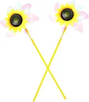 Toddmomy 2Pcs Sunflower Wind Spinners for Garden Decor Durable Outdoor Pinwheels Vibrant Rotating Windmill Decorations for Lawn