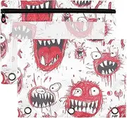 Cartoon Scary Monster Red and White Large poucheses with Clear Window Large Zippered Large and Sturdy Pocket folders for 3 for Storing School Office Supplies Multicolored 2