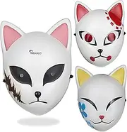 Ginkago 3pcs Fox Mask Cosplay Set Led Anime Mask Light Up Japanese Costume Accessories for Kids Adults Halloween Masquerade