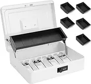 Large Locking Cash Box with Combination Lock and Money Tray,Portable Money Box with Cash Tray, Lock Safe Box for Office Business, Deluxe Cash Boxes, 11.8" x 9.5" x 3.5", White