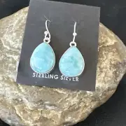 Womens Blue Larimar Navajo Sterling Silver Dangle Earrings 17290