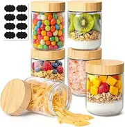 Yopinmall 16 OZ Glass Jars with Airtight Lids 6 Pack, Overnight Oats Jar Wide Mouth Mason Salad Jars Glass Food Storage Container for Snacks Spice Sugar