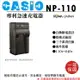 【199超取免運】攝彩@樂華 Casio NP-110 專利快速充電器 相容原廠電池 壁充式充電器 1年保固 EX-ZR10 自動斷電【全壘打★APP下單 跨店最高20%點數回饋!!】