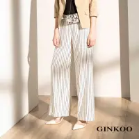 在飛比找momo購物網優惠-【GINKOO 俊克】直筒條紋寬褲