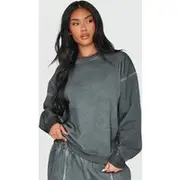 PRETTYLITTLETHING Washed Charcoal Premium Oversized Sweatshirt, Washed Charcoal