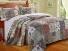 NEW! ~ REAL PATCHWORK XXX-L ROMANTIC COTTAGE PINK ROSE GREEN BLUE BEDSPREAD SET