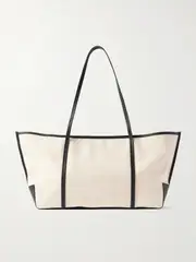 [ST. AGNI] ST. AGNI - Bateau Leather-trimmed Cotton-canvas Tote - Off-white - One size One size Off-white
