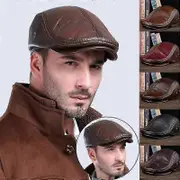 Men's Genuine Leather Beret Hunting Cap - Cowhide Leather Warm Hat for Outdoor & Winter brown L(55-56cm)