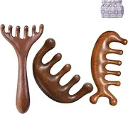 Saludea Sandalwood Meridian Massage Combs – Wooden Wide Tooth Gua Sha Scalp Massager, Five-Claw Acupressure Therapy Comb for Head, Face, Neck, Shoulder & Lymphatic Drainage (3)