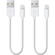 2 Pack 20cm Short Data Transfer Charger Charging USB Cable Cord for Apple iPhone iPad iPod Bulk White TPE Plastic