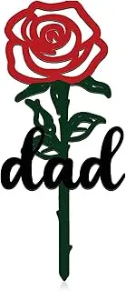 Pelopy Father's Day Memorial Grave Markers Dad Grave Decorations for Cemetery Rose Shape Memorial Plaque Metal Sympathy Stake Waterproof Garden Cemetery Signs for Dad Graveyard Outdoor Yard