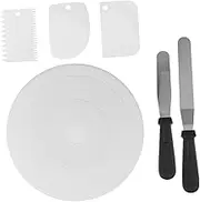 Amosfun 1 Set 6pcs Cake Decorating with Rotating Turntable Scrapers and Spatula Baking Tools for Easy Cake Decoration and Smooth Application
