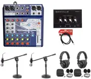 2) Person Podcasting Podcast Bundle w/Soundcraft Mixer+Headphones+Mic+Boom Stand
