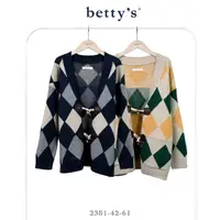 在飛比找momo購物網優惠-【betty’s 貝蒂思】菱格紋牛角釦開襟毛衣(共二色)