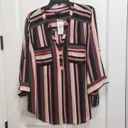 Torrid Harper Black Pink Stripe Size 2 2X Career Office NWT Women's Plus Tunic