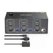 Triple Monitor KVM Switch 8K@60Hz 4K@144Hz HDMI+DP USB 3.0 Switch Extended Di...