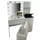 Dressing Table With LED Lighted Mirror And Stool Vanity Makeup Table 4 Drawer AU