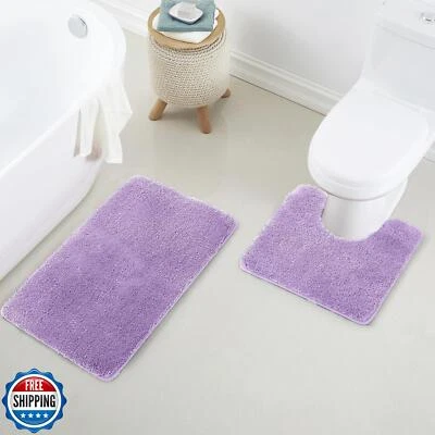 Bathroom Rug Set 2Piece, Thick andSoft Microfiber Shaggy, U Shaped Contour, M
