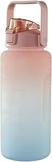 Leona Co 2L Large Motivational Fitness Sports Water Bottle with Time Marker, BPA Free Drinking Bottle Drink Flask, Fast Flow Leak Proof Non-Toxic for Adults to Gym and Sports (Pink)