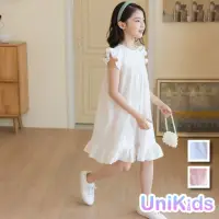 在飛比找momo購物網優惠-【UniKids】中大童裝飛袖洋裝 棉麻森系連身裙 女大童裝