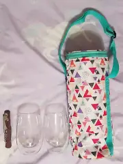 Wine Cooler Picnic Set 2 Plastic Glasses 1Corkscrew 1 Case O/S NEW