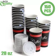20oz Design Coffee Cups and White Flat Lids Hot Cold Drinks Disposable 150pcs