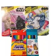 CRAYOLA ART WITH EDGE STAR WARS & BATMAN COLORING BOOK, MARKERS & COLOREDPENCILS