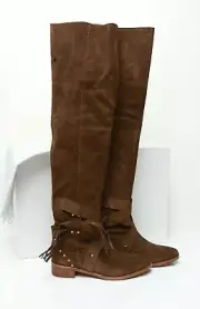 NIB See by Chloe Dakar Over The Knee Boot Brown Suede Studded Fringe Sz 38 /US 8