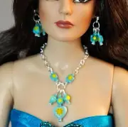 Millefiori Aqua & Yellow Necklace Earring Jewelry Set for 16" Fashion dolls