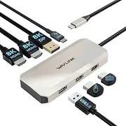 USB C Docking Station, WAVLINK Triple Display Docking Station with 100W Power Delivery, Triple 4K@60Hz Ultra HD Display, Dual HDMI, DP, 3 USB Ports for Dell/HP/Lenovo, Windows Systerm Computer