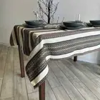 Beige Linen Tablecloth "Ukrainian Ornament" Ethno #2 – Lux Quality 145 cm*250 cm