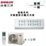SANLUX三洋 R32 變頻 一級 冷暖 壁掛 經典系列 冷氣 SAE/C-V63HR3 含基本安裝 智盛翔冷氣家電