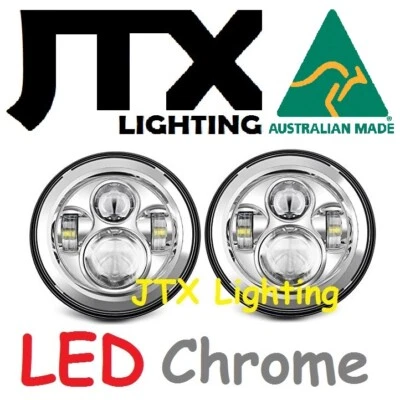 JTX 7" LED Headlights Chrome Mini Cooper S Clubman Moke Morris Minor