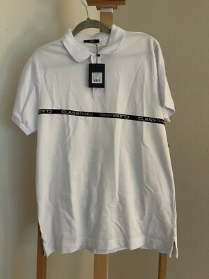 NWT Cavalli Class Cotton Polo Shirt Mens Size XLarge White Logo