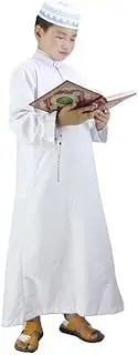 [Beisto] Boys Abaya Kaftan White Kids Thobe Muslim Prayer Clothes for Boys Muslim Kaftan Abaya Dress Long Sleeve Kids Robe Thobe