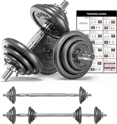 20Kg Cast Iron Adjustable Dumbbell Set with Barbell Conversion for Home Gym