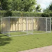 Dog Cage Grey 4x2x1.5m Galvanised Steel Outdoor Kennel Safe Durable Access
